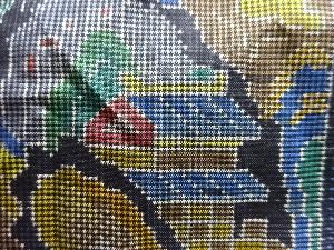 アンティーク　家屋に華紋織り出し本場泥大島紬着物(5マルキ)